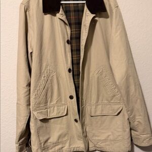 Lands' End Tan Jacket with Dark Brown Collar